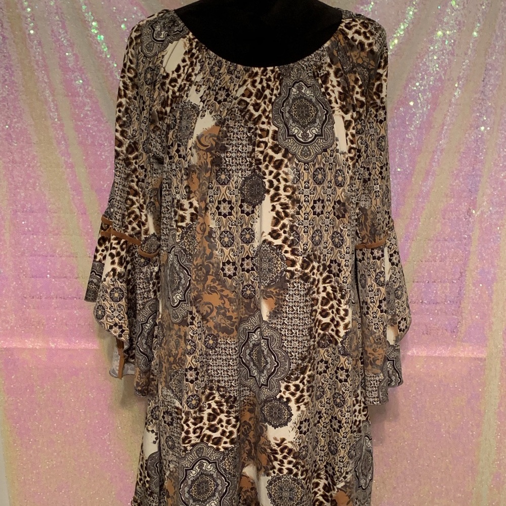 Ladies World “Western” Print Dress w/ Bell Sleeves